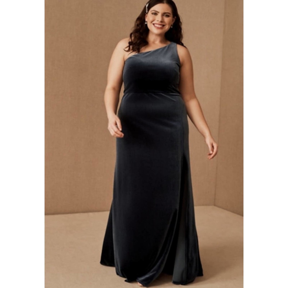 Jenny Yoo Black One-Shoulder Maxi Dress Sz 16 in black
